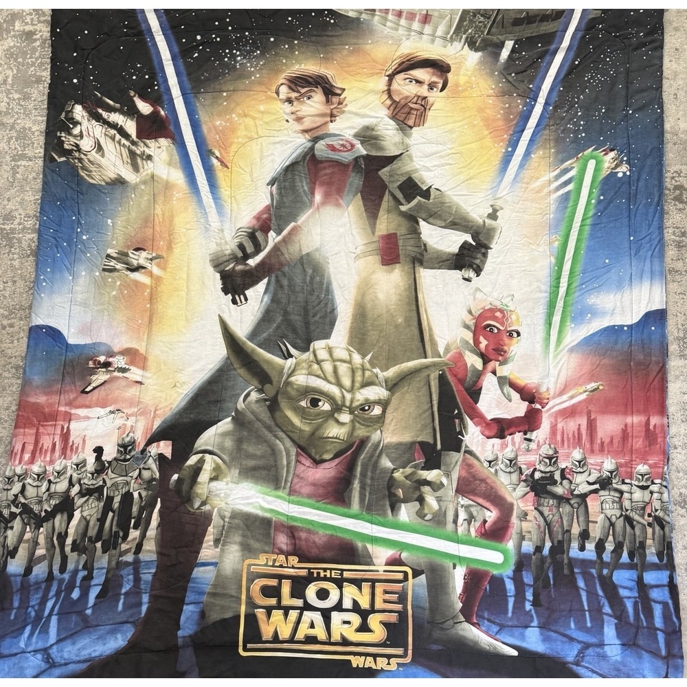 Star Wars Clone Wars Full Size Comforter Blanket Double Sided Yoda Ahsoka Anakin